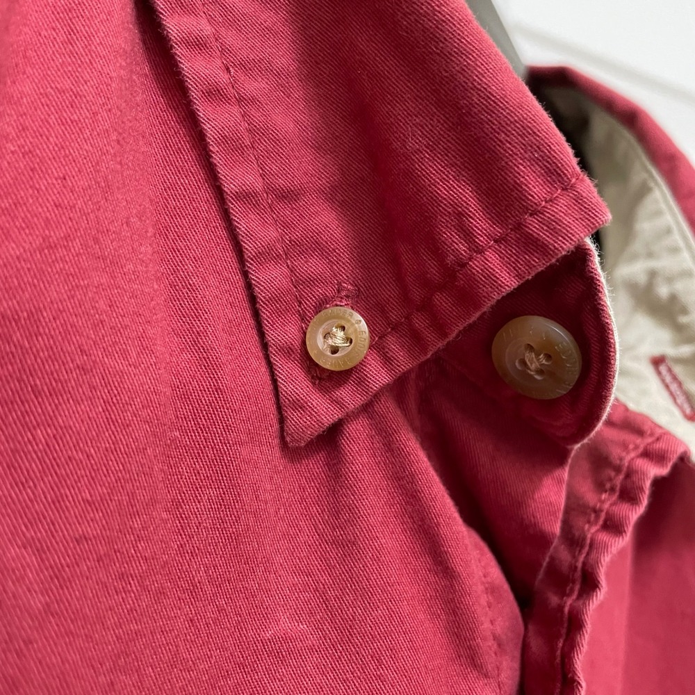 Eddie Bauer Short Sleeve Button Up‎ Shirt Brick Red Cotton Khaki Large 90s - Picture 4 of 8